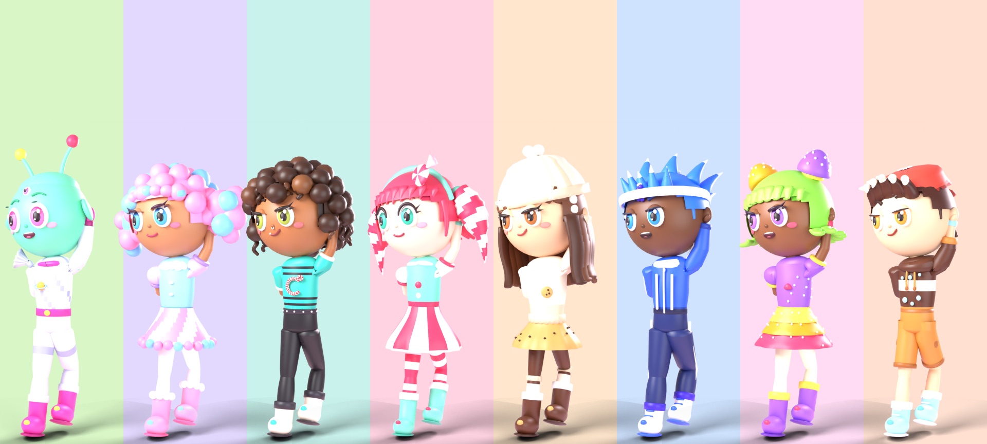 The eight Cake III Arena characters